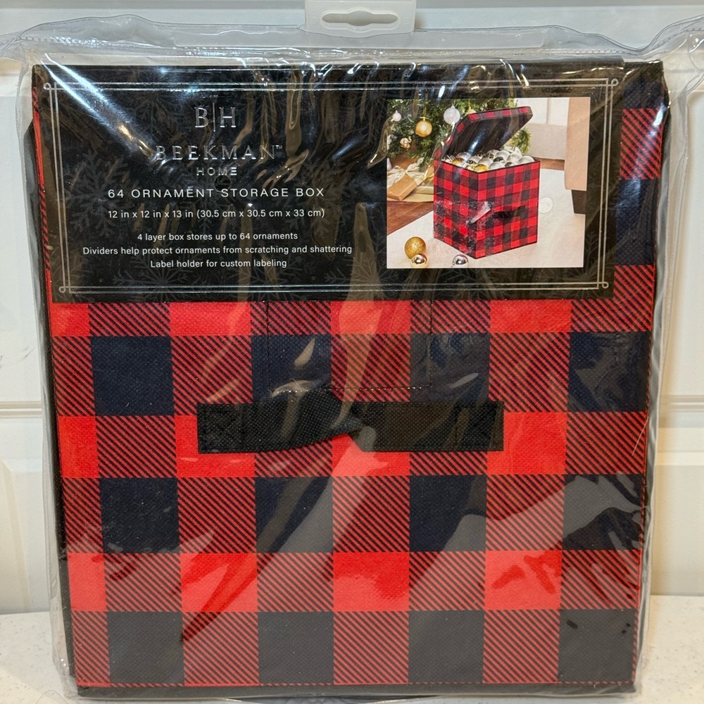 Beekman Home Red and Black Plaid Ornament Storage Box
